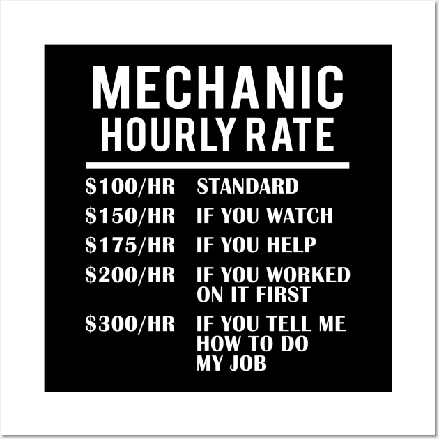 Funny Mechanic Hourly Rate Wall Art by adik